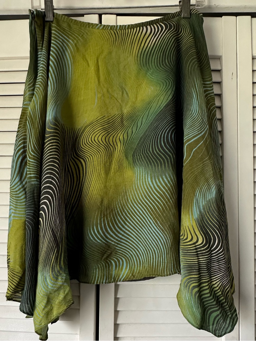 Josephine Chaus Olive & Teal Wave-Print Silk Skirt